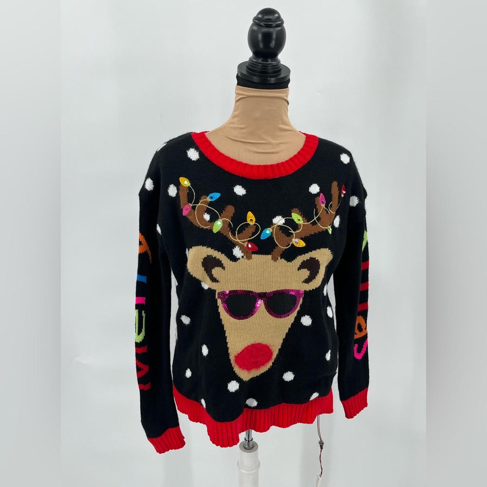 Reindeer merry XMAS light up ugly Christmas sweater holiday party festive S